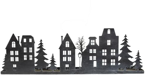 Kerzentablett Winterlandschaft Tablett Edelrosttablett Edelrostdeko Weihnachtsdorf Winterdorf Dekotablett Metalltablett Kerzenhalter Aufsteller Dekoaufsteller (Pulverbeschichtet Antik Grau 47,5 cm)