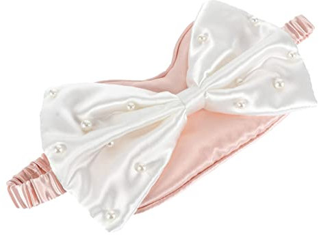 LALAFINA Adorable Augenmaske Mit Perlen Und Schleifen Bequeme Schlafmaske Für Zuhause Und Flugzeuge Verstellbar Und Atmungsaktiv Verbesserung Schlafs