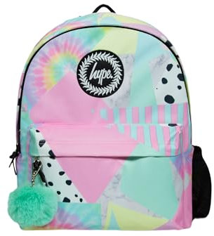hype Girls Backpack, Iconic Pastel Collage Multicolour Bag, School Bag for Kids, Comfortable Rucksack with Bottle Holder, 3 Storage Compartments, Padded, Adjustable Straps & Grab Handle