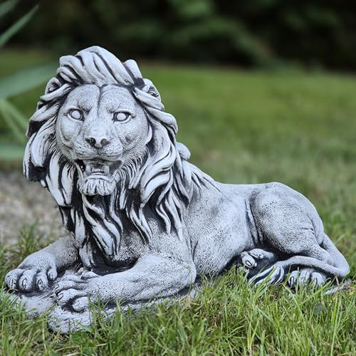 FABRIQ Liegender Löwe Steinfigur – Realistische Steinguss Gartenskulptur 13 kg – Wetterfest & frostsicher – Majestätische Gartendeko
