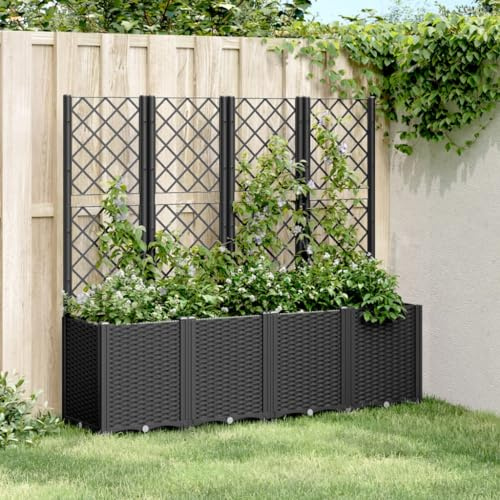 Homgoday Pflanzkübel mit Rankgitter Spalier mit Blumenkasten Blumenkasten mit Rankgitter für Kletterpflanzen Garten Spalier mit Pflanzkasten für Balkon Terrasse Schwarz 160x40x140 cm
