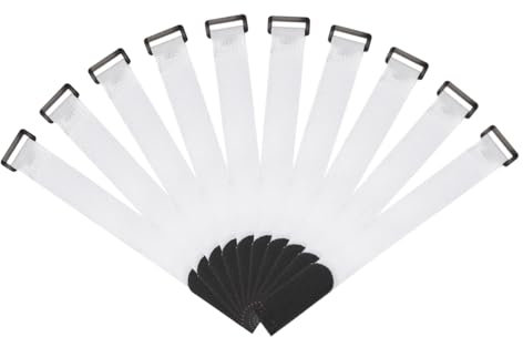 sourcing map Fastening Hook and Loop Cable Tie 11.8 x 0.9 Inch Reusable with Buckle Adjustable Multi-Purpose Wire Strap for Cord Management White, Pack of 10