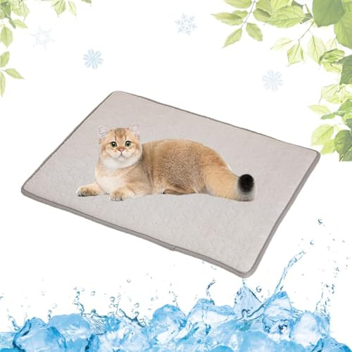 Selbstkühlende Hundematte, Kühlmatte Hund, Kühlmatte für Hund-Upgrade, Kühldecke Katzen, Ungiftig Kühlkissen für Haustiere, Waschbar Hund Kältematte für Drinnen, Draußen und Auto (Grau, 70x55cm)