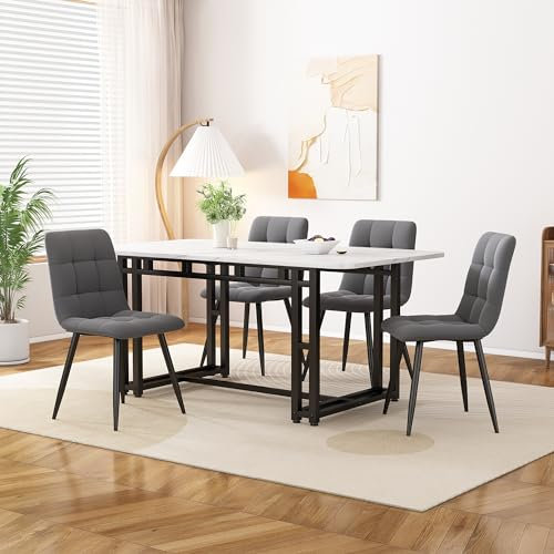 Merax Esstisch 120x70cm, Rechteckiger Esstisch, für 4-6 Personen, Metallrahmen, Schwarze Tischbeine, geeignet für Restaurant, Wohnzimmer, Küche,Wohnzimmer, Weiß/Schwarz