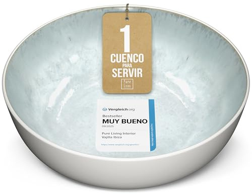 Steingut Servierschüssel Ibiza TESTSIEGER, Traumhafte Mediterrane Salatschüssel, Servierschale - Bowl Schüssel Groß, Salatschale - Pure Living in Blau-Beige