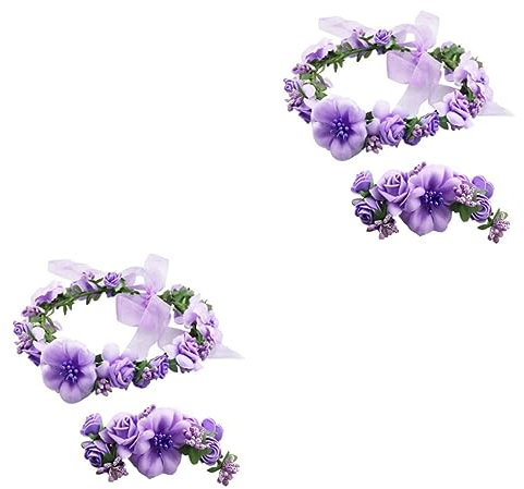 HAPINARY 4 Stück Kopfbedeckungen für die Braut kronkorken blumenkrone blumenkranz Stirnband Brautkopfschmuck für die Hochzeit Perlen Girlande Braut Haarband Hochzeits-Haarband Violett