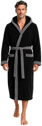 Morgenstern Bademantel Herren Kapuze Frottee 100% Baumwolle Lang Cadiz | Weich, saugstark, atmungsaktiv, Taschen und Bindegürtel – geprüft auf Schadstoffe, ideal für Sauna, Baden, Sport, Zuhause