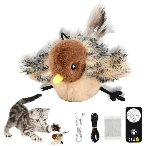 Mapille Uccello Giocattolo per Gatti che Sbatte con Erba Gatta, Telecomando, Interactive Chirping Bird Cat Toy, Gioco Gatto Uccellino Che Vola, Giochi Interattivi Per Gatti