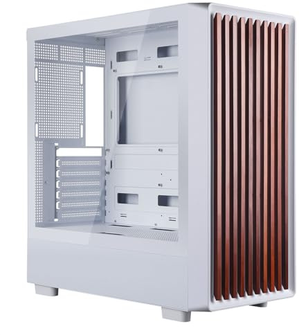 D2 Mid Tower Gaming PC-fodral med dubbla kammare härdat glas sidopanel Meshify – valnötsträ framsida – kan byggas i 12 ARGB PWM-fläktar högt luftflöde – 360 mm RAD-stöd för ATX/mATX/ITX moderkort vit