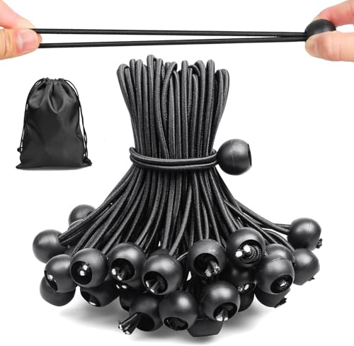 Moinkerin 30 Stück Spanngummis mit Kugel,15cm,UV-beständig & wetterfest | Naturlatex-Kern für flexible Spannung, ideal für Planen, Pavillons, Sonnensegel, Banner, Anhänger und Camping