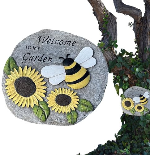 Gartensteine ​​dekorativ, Bienengartenstein | Bienen Und Sonnenblumen Trittstein | Sonnenblumen-Dekorationsstein Für Den Außenbereich Für Wege, Gartenwege, Gärten