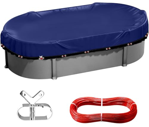 16x10 ft Oval Pool Cover,Winter Pool Covers for Above Ground Pools Oval and Rectangle,Heavy Duty & Extra Thick 195G PE Tarps,Cold-Resistant Anti-UV,Extreme Weather Protection,Winch and Cable Kit,Navy