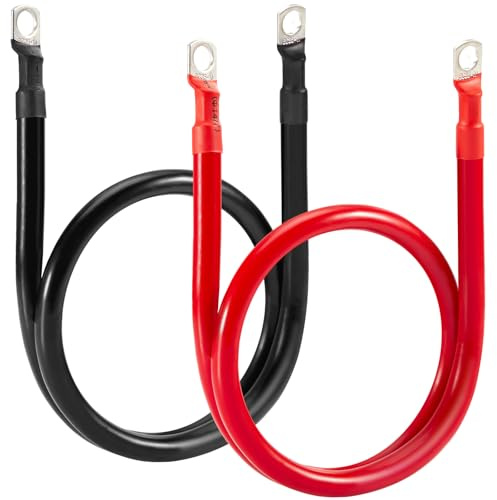 Gxedlex Cable Batterie 35mm2, 2AWG Câbles de Batterie Ma 150A, Tension Nominale 450V, 70cm M10 Câble de Connexion avec Pince Annulaire pour 12V 24V Batterie de Voiture