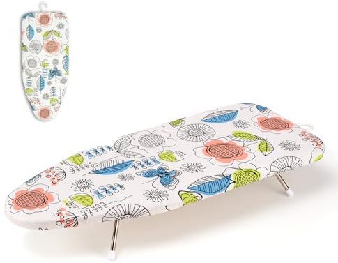 Slieton Tabletop Ironing Board 12x29 – Portable Folding Ironing Board with Thick Felt Padding, Heat-Resistant Cover, Stainless Steel Legs, Compact & Space-Saving Design (Butterfly Garden)