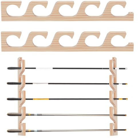 UNICRAFTALE - Soporte horizontal para cañas de pescar, soporte de pared de bambú, soporte de techo de pared, color blanco antiguo, 5 soportes de almacenamiento para cañas de pescar para subsuelo de