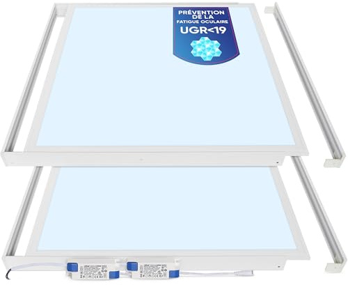 LECOM 2x LED Panel Kaltweiß UGR19 CRI90 3960lm LED Deckenleuchte Blendefrei | LED Deckenpanel mit Aufbaurahmen und Tageslicht. Ideal für Arbeitsplatz, Leitstelle, IT-Büro, Schulungszentre, Computerraum.