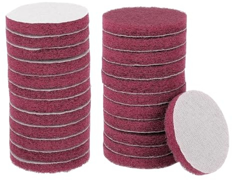sourcing map 24pcs Scrubber Scouring Pads 400 Grits 3 Inch Drill Power Brush Hoop and Loop Surface Conditioning Disc Drill Scuffing Disc Scrub Pads for Home Kitchen Cleaning, Red