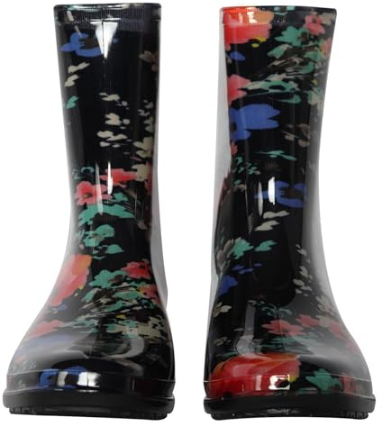 A2Z Ladies Waterproof PVC Calf Rain Boots - Wellies LDS 1409 Floral Black 6 UK