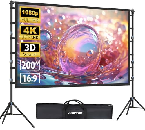 200 Inch Projector Screen with Stand: VOOPVOR 16ft Portable Large Projection Screen and Stand Outdoor - Front/Rear Movie Screen Indoor 16:9 4K HD - Wrinkle-Free & Carry Bag for Backyard Cinema