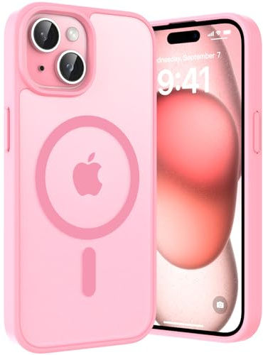 Opkiegrn Funda para iPhone 16e / 15/14 / 13, Compatible with MagSafe, Protección de Grado Militar, Magnética Carcasa Translúcida Mate Trasera Fina Antigolpes, Anti-Arañazos Respaldo, Rose