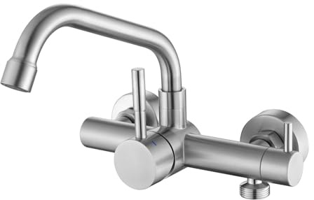 Tondiy Rubinetto Cucina da Parete con Interfaccia Lavastoviglie/Lavatrice G3/4, Miscelatore a Muro Girevole a 360°, Rubinetti Monocomando Lavello Acciaio Inox 304, Aeratore Rimovibile, Spazzolato