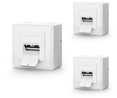 VCELINK Netzwerkdose CAT6A, 10 Gigabit 2 x RJ45 Port LAN Dose für Aufputz oder Unterputz, Geschirmt RJ45 Aufputzdose 500 MHz, POE, CAT6 CAT5, EIA/TIA T568A&B, Weiß, 3 Stück