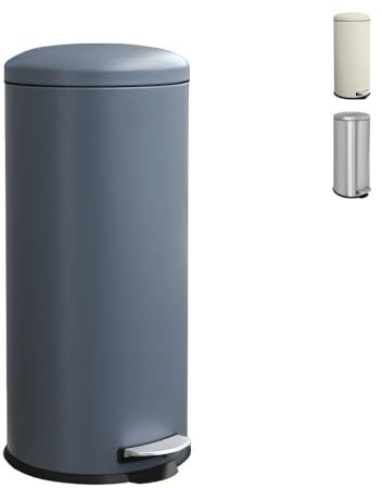 Ullege Kitchen Bin, Round Rubbish Bin, Tall Pedal Bin for Kitchen, 30L Bin | Grey 30L Stainless Steel Bin with Inner Bucket, Large Rubbish Bin with Soft-close Lid for Kitchen, Living Room and Office