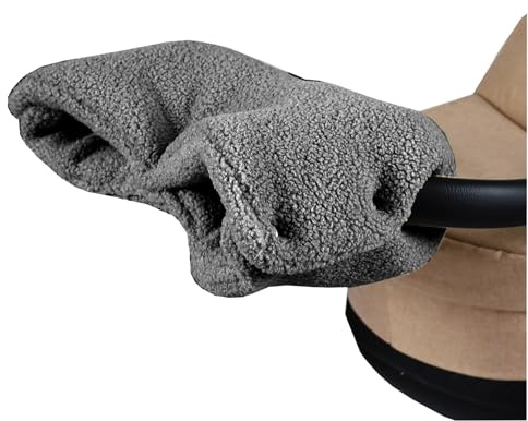 BabyLux Bouclé Handwärmer – Warmer Kinderwagen/Buggy Handmuff für Winterspaziergänge – Weich, Winddicht, Waschbar, Universalgröße - Eltern lieben ihn (Bouclé - Grau)