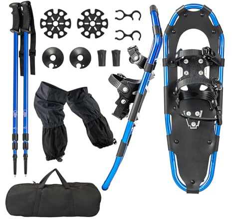 GOPLUS Raquetas de Nieve Ligeras de 53 cm/63 cm/78 cm, Raquetas de Nieve de Aluminio para Todo Terreno con Bastones Ajustables, Polainas Impermeables, Bolsa de Transporte (Azul, 30 Pulgadas)