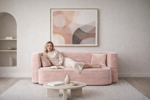 MyFoam Schaum-Sofa 3-Sitzer 200 cm mit Schlaffunktion, Abnehmbarer Bezug, modern & bequem (Hellrosa)