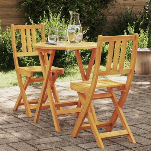 JHQHSM Set da bistro pieghevole in legno di acacia massiccio, 3 pezzi, con design salvaspazio, per balcone e terrazza, struttura robusta e comodi posti a sedere, resistente alle intemperie e facile da