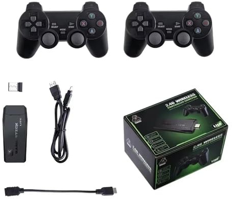 Console di Gioco Retro Senza Fili, Console Retro Wireless 4K, Set con 2 Controller Neri, Dongle HDMI, 9 Emulatori Integrati, 20.000+ Giochi Preinstallati, Versione 2026 (64G With 23000Games)