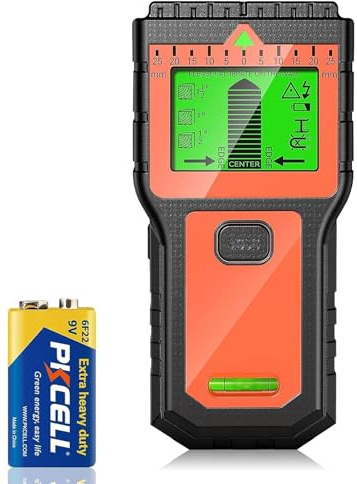 Leitungssuchgerät - Multifunktionaler Stud Finder mit LCD-Display & Audio-Alarm, Kabel- und Metallsucher für Holz, AC-Leitungen, Bolzen, Rohre & Balken (Orange)