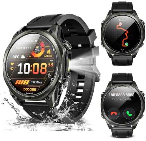 Luzglo Anywise W1 AI Montre Connectée Homme, 5ATM Dual-Band GPS Tactical Watch,1,43'' AMOLED Screen, 170+ Modes Sport, Appel Bluetooth,18 Days Battery,LED Flashlight,Compass,pour Android/iOS,3 Strap