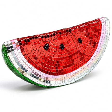 Bubaxuce 15cm Sandía Disco, Decoración de Espejos, Decoración de Frutas para Fiestas Frutales, Fiestas Retro Disco, Cumpleaños y Decoraciones de Mesa Veraniegas
