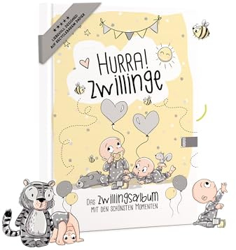Zwillingsalbum – Erinnerungsbuch gelb Zwillinge | Rundfux® | Babyalbum für Zwillinge mit Platz für Fotos, Meilensteine und besondere Erinnerungen vom ersten Tag an.