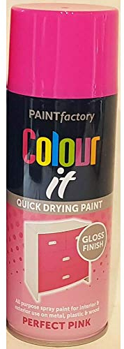 Paint Factory Colour It Quick Drying Spray Paint 400ml Perfect Pink Gloss Finish