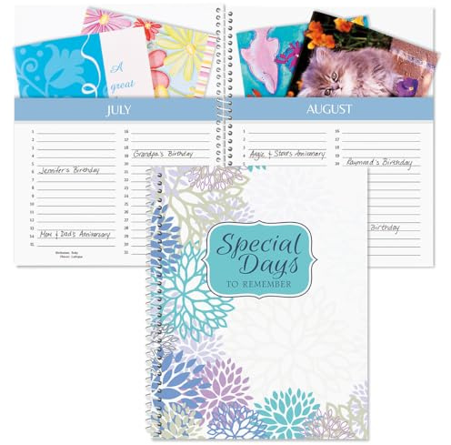 Current Cool Floral Greeting Card Organizer Book with 14 Pockets - Birthday & Anniversary Reminder Book - Softcover 8 x 10 Spiral-Bound, 6 Address Pages, 2 Gift Information Pages
