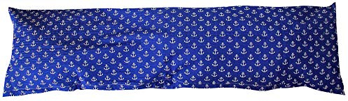 Seersucker Seitenschläferkissen Bezug 40x145cm Anker Blau Weiß (SB-389-2) | 100% Baumwolle, Kissenbezug, Kissenhülle, mit Reißverschluss auf der langen Seite