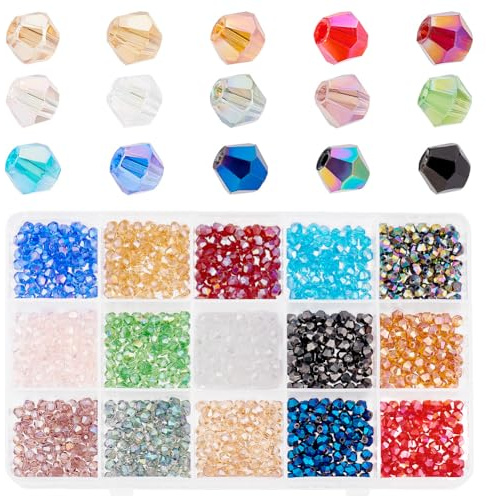 PH PandaHall 15 Farben Kristallperlen 1200Pcs Facettierte Bicone Rondelle Glasperlen AB Farbe überzogene Briolette Kristall Tschechische Abstandsperlen 4mm perlen für Armband Halskette Schmuck DIY