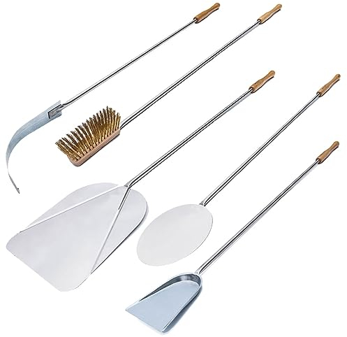 GIEMME 5-teiliges Pizzaschaufel-Set aus Edelstahl – Für tiefe Öfen (70–80 cm) – Für Pizzen Ø 30 cm – Länge 120 cm