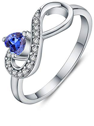 JO WISDOM Damen-Ring 925 Sterling Silber Infinity Unendlichkeit Geburtsstein Ring Herz schliff 3A Zirkonia,Schmuck für Frauen