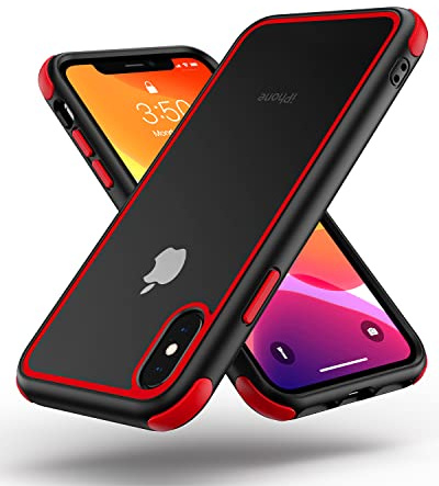 MobNano Ultra Hybrid Durchsichtig Hülle für iPhone X Hülle, iPhone XS Hülle, iPhone 10 Hülle Stoßfest Bumper Transparent Handyhülle Shockproof Fallschutz Silicone iPhone XS X Case - Schwarz/Rot