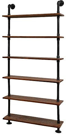 Diwhy Libreria a scaletta in legno, stile rustico, moderna, con struttura in metallo, mensola da parete, in legno, decorazione per la casa, scaffalature per esposizioni, scaffalature in legno a 6