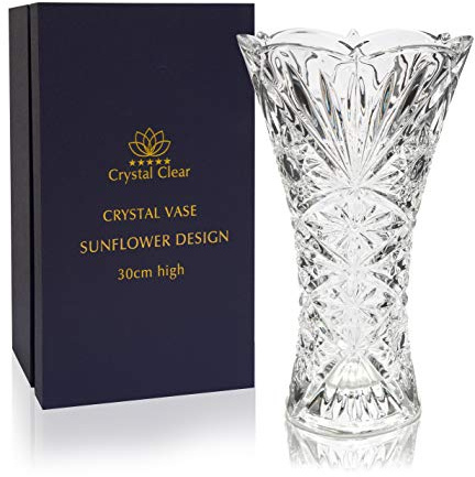 Crystal Vase, 30cm high, For Flowers & Decor, Sunflower Design, Eternal Love for Home Nice, Shiny, Adorable, Suitable For all Occasions, Perfect as a Gift,