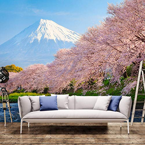 Papier peint intissé 3D Effet Panoramique 350x256 cm Japon Mont Fuji fleurs de cerisier paysage naturel Décoration Murale XXL Poster Geant Mural Personnalisé 3D pour Salon Chambre
