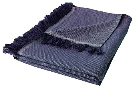 PETIT ALO Manta Plaid para Sofá,Verano - Primavera Algodón | Manta para Exterior, Terraza Multiuso (Azul Marino)