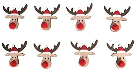 Rayher piccoli oggetti decorativi in legno renna, 3,8x3,5cm, sacchetto da 9 pezzi, con punto adesivo, piccoli pezzi in legno, lavori creativi, decoro natalizio, 46614999