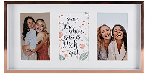Herz & Heim® Wandbild (41 cm x 20,8 cm) mit eigenen Fotos - Rahmen Rosé Gold/Wie schön, dass es Dich gibt