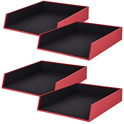 Rössler - S.O.H.O. Briefablage A4 4 Stück 32 x 26 x 6 cm Rot | Ablagefächer stapelbar, Dokumentenablage für Briefe, Unterlagen, Akten und Schreibtischorganisation